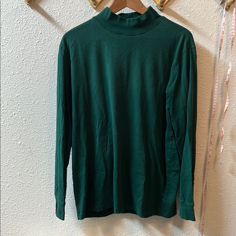 Lands' End Green Fitted Long Sleeve Mandarin Collar Tee